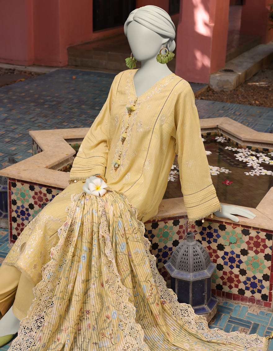 CREAM DOBBY EMBROIDERED UNSTITCHED 3PC | JLAWN-S-25-3160