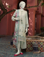 BLUE DOBBY EMBROIDERED UNSTITCHED 3PC | JLAWN-S-25-3162