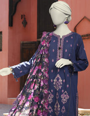 BLUE DOBBY EMBROIDERED UNSTITCHED 3PC | JLAWN-S-25-3164