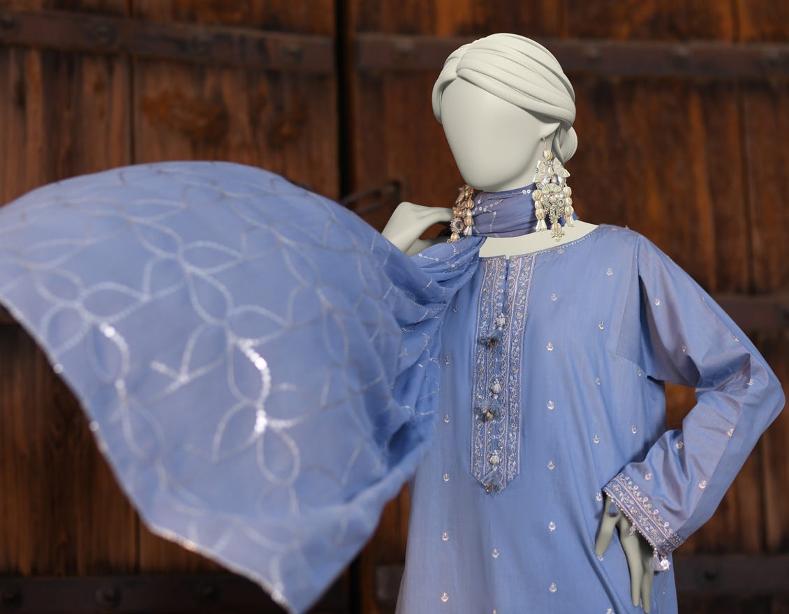 BLUE LAWN EMBROIDERED UNSTITCHED 3PC | JLAWN-S-25-3170