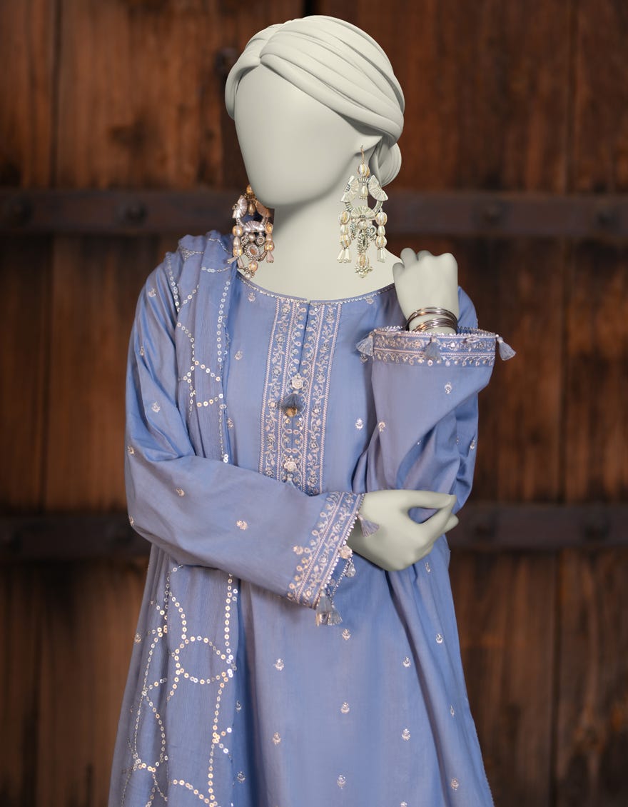 BLUE LAWN EMBROIDERED UNSTITCHED 3PC | JLAWN-S-25-3170
