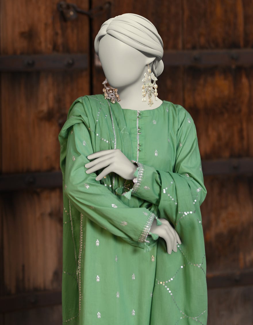 GREEN LAWN EMBROIDERED UNSTITCHED 3PC | JLAWN-S-25-3171