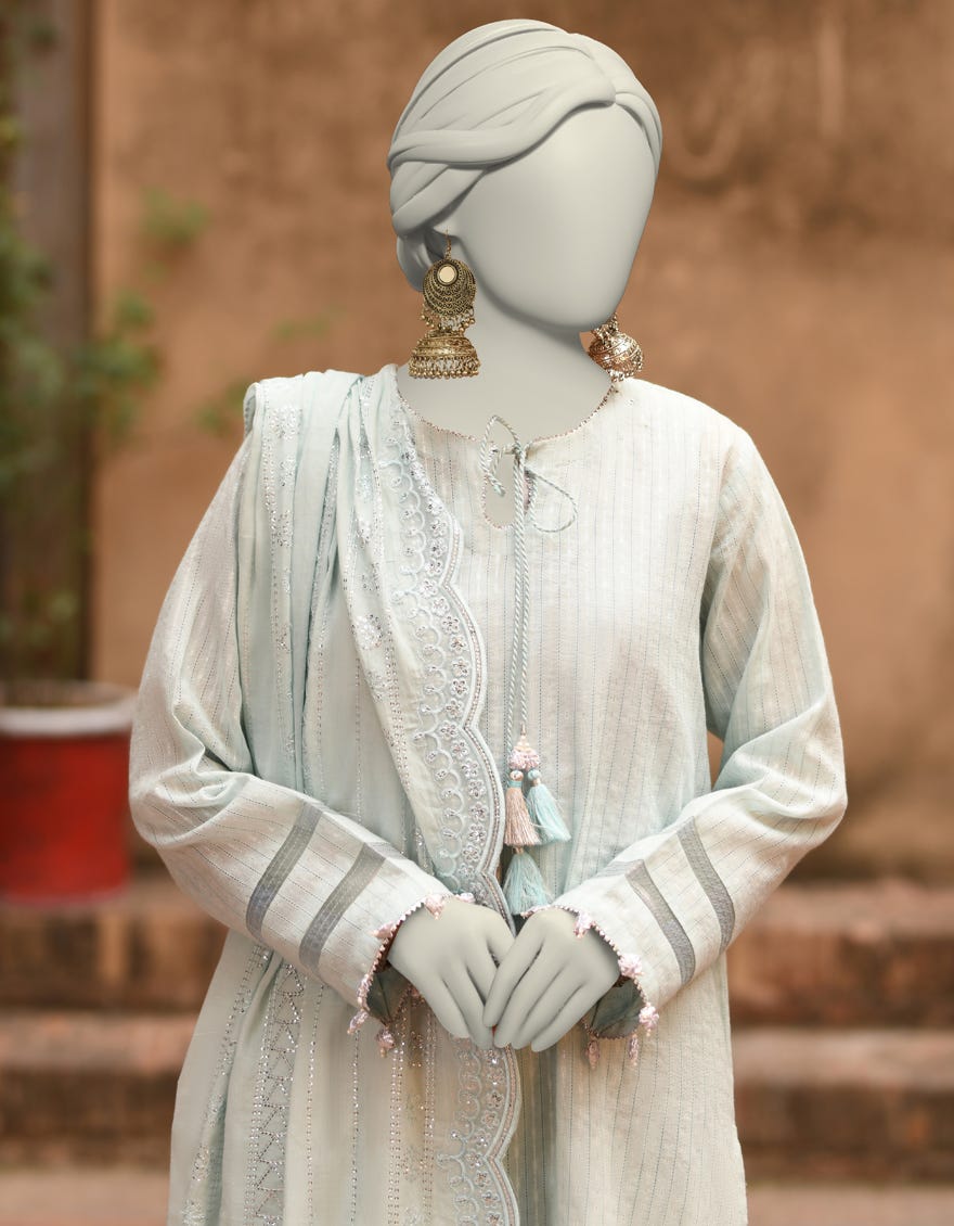 SEA GREEN DORIA DYED UNSTITCHED 3PC | JLAWN-S-25-3179