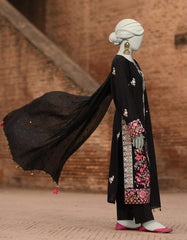 BLACK DORIA EMBROIDERED UNSTITCHED 3PC | JLAWN-S-25-3187