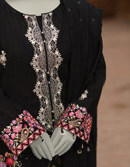 BLACK DORIA EMBROIDERED UNSTITCHED 3PC | JLAWN-S-25-3187