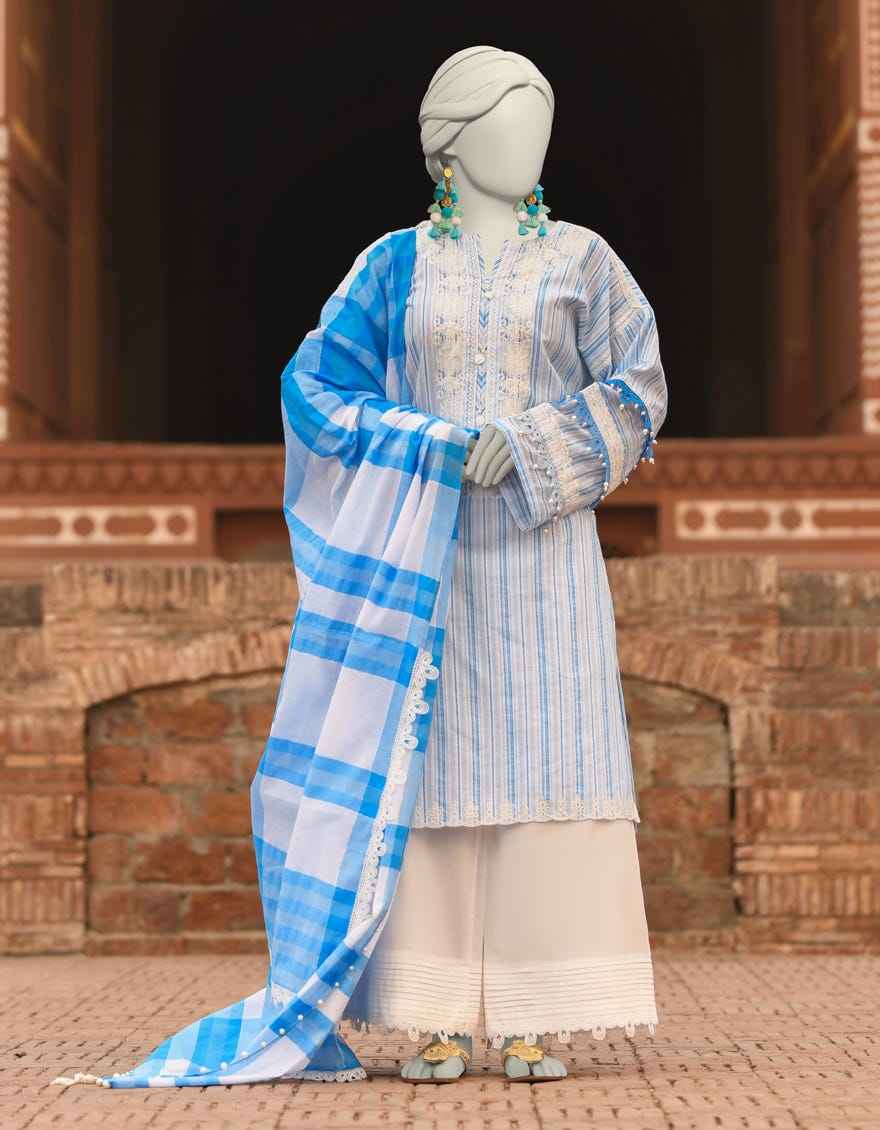 BLUE LUREX JACQUARD EMBROIDERED UNSTITCHED 3PC | JLAWN-S-25-3190