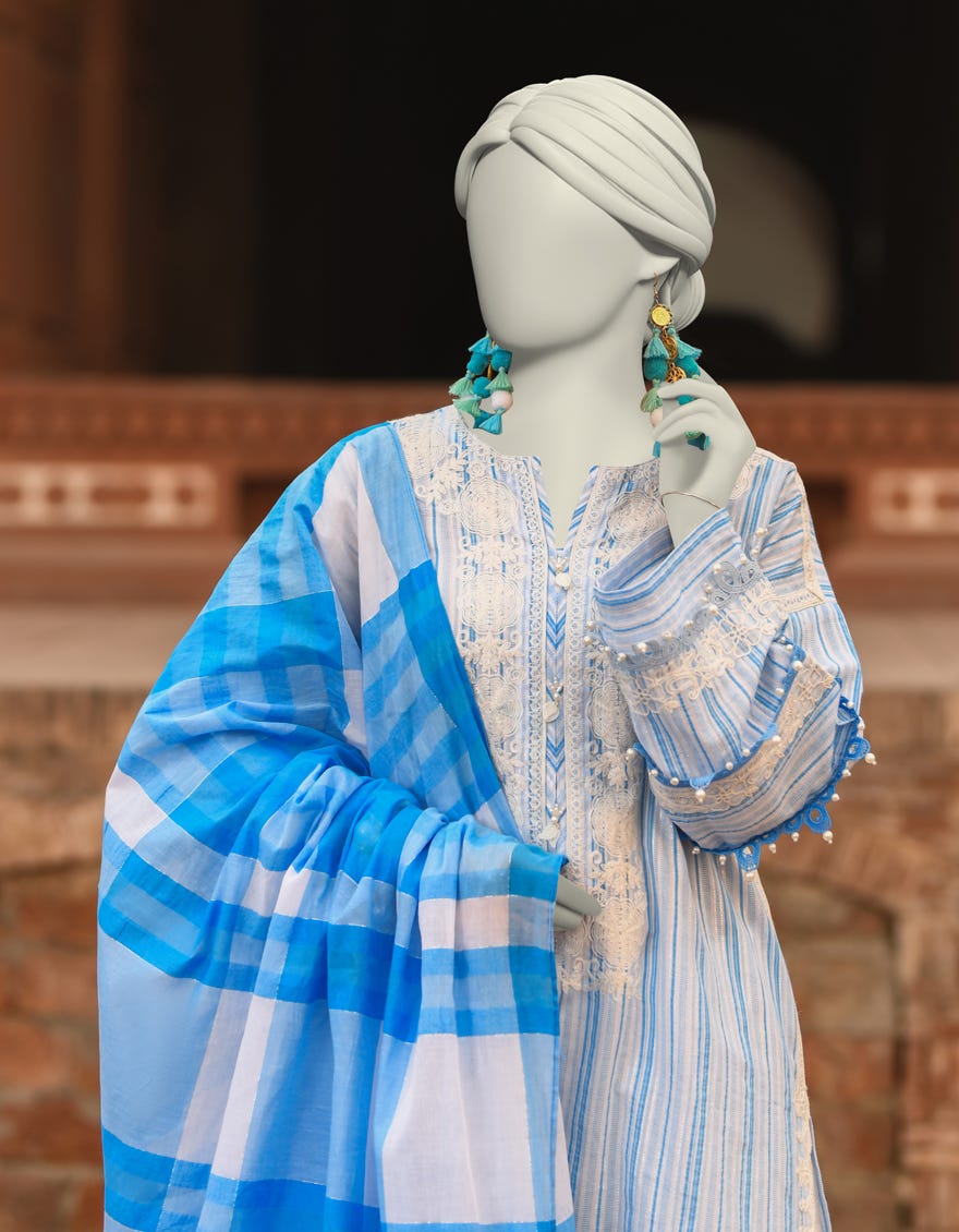 BLUE LUREX JACQUARD EMBROIDERED UNSTITCHED 3PC | JLAWN-S-25-3190