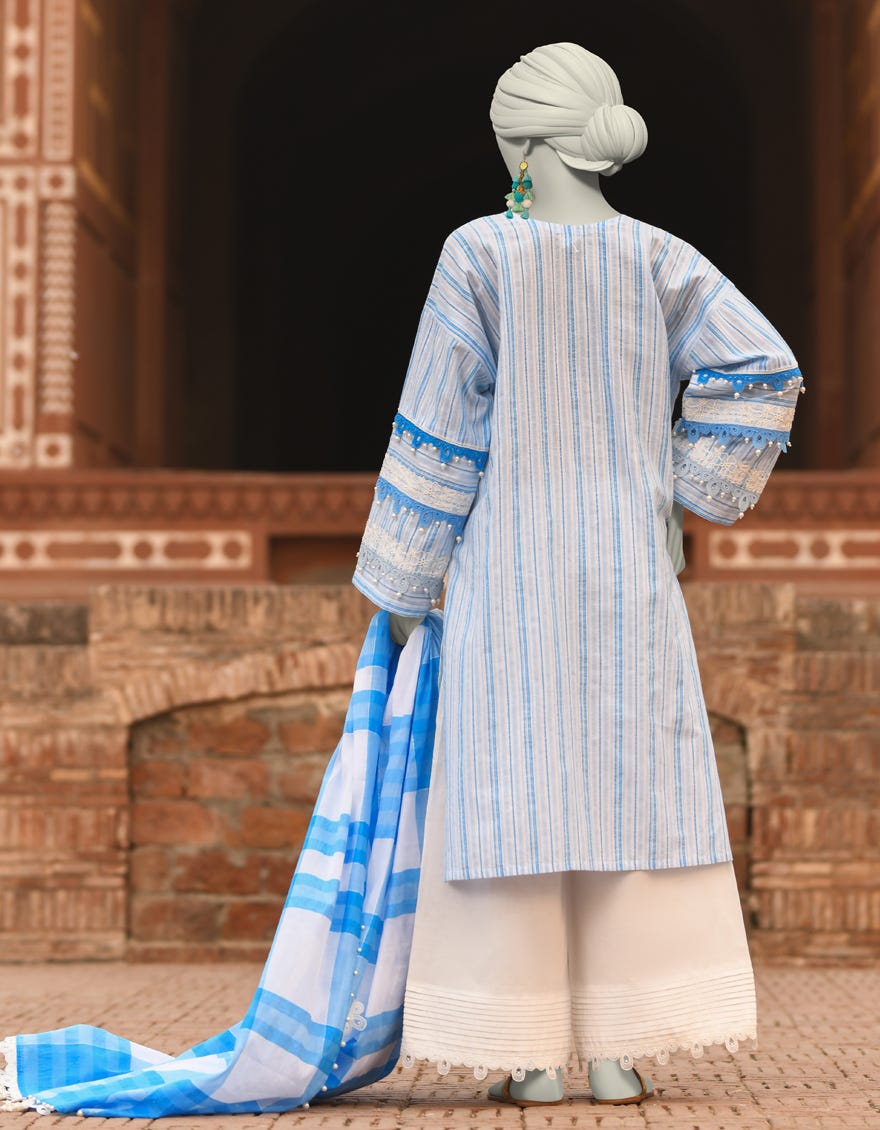 BLUE LUREX JACQUARD EMBROIDERED UNSTITCHED 3PC | JLAWN-S-25-3190