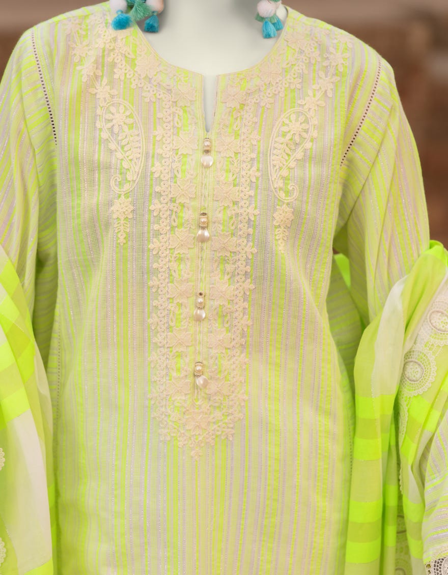 GREEN LUREX JACQUARD EMBROIDERED UNSTITCHED 3PC | JLAWN-S-25-3191