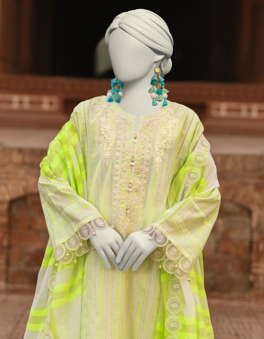 GREEN LUREX JACQUARD EMBROIDERED UNSTITCHED 3PC | JLAWN-S-25-3191
