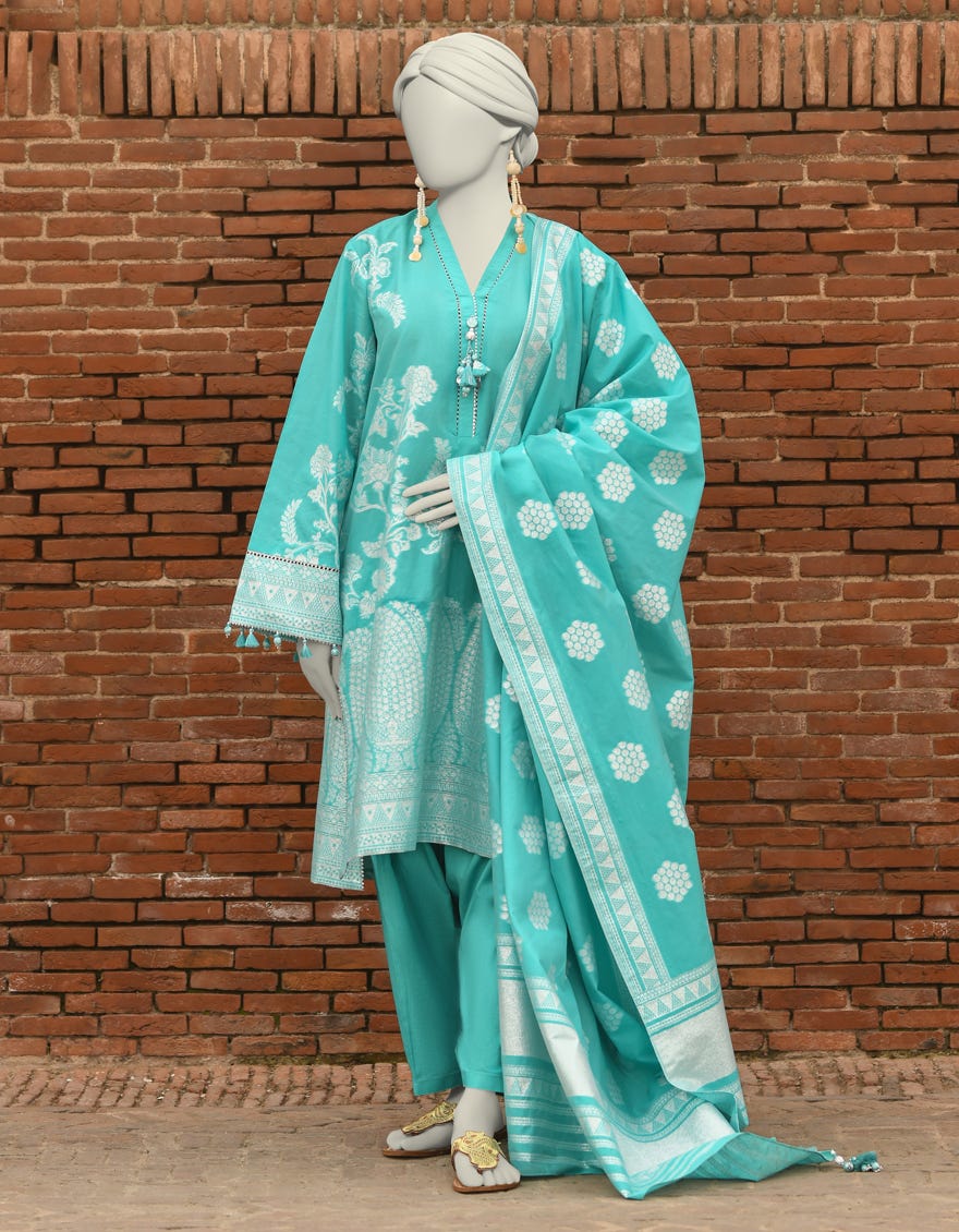 GREEN JACQUARD DYED UNSTITCHED 3PC | JLAWN-S-25-3213