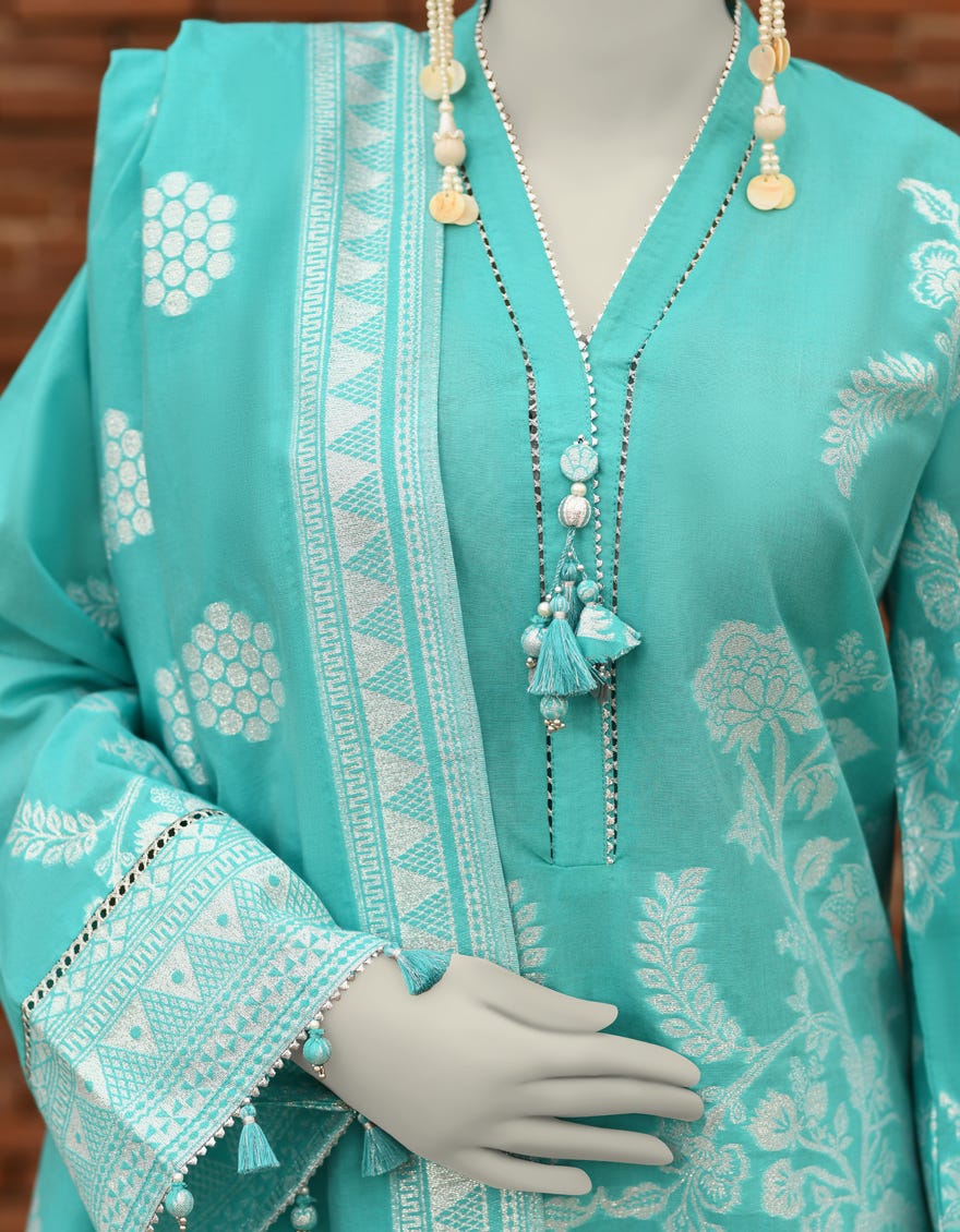 GREEN JACQUARD DYED UNSTITCHED 3PC | JLAWN-S-25-3213
