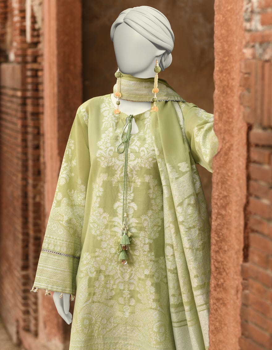 GREEN JACQUARD DYED UNSTITCHED 3PC | JLAWN-S-25-3214