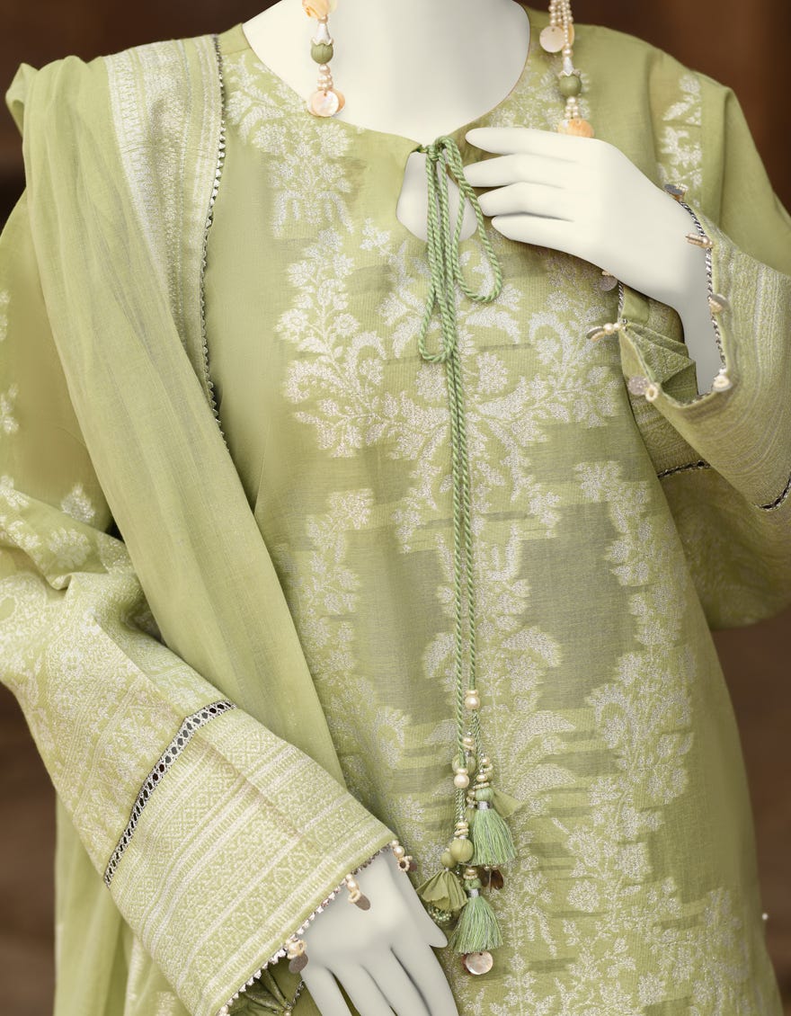GREEN JACQUARD DYED UNSTITCHED 3PC | JLAWN-S-25-3214
