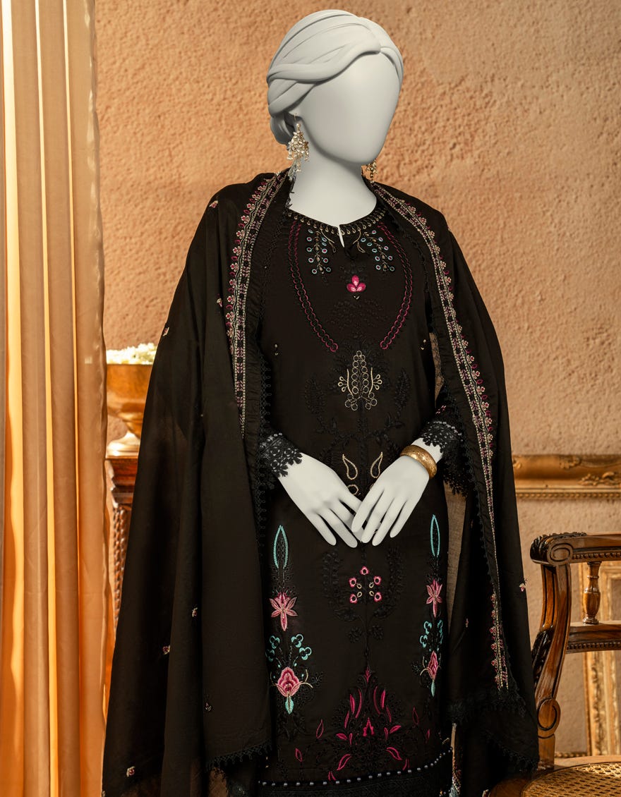 BLACK LAWN EMBROIDERED UNSTITCHED 3PC | JLAWN-S-25-3256