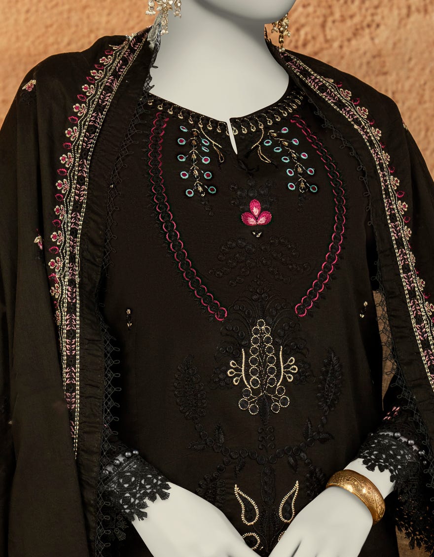 BLACK LAWN EMBROIDERED UNSTITCHED 3PC | JLAWN-S-25-3256