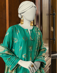 GREEN DYED JACQUARD UNSTITCHED 3PC