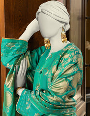 GREEN DYED JACQUARD UNSTITCHED 3PC