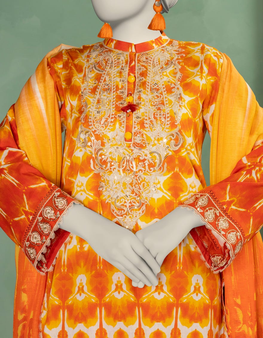 ORANGE LAWN EMBROIDERED UNSTITCHED 3PC