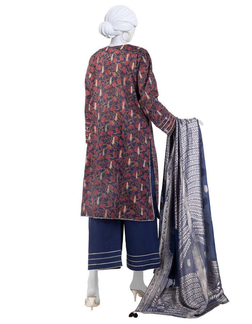 BLUE DIGITAL PRINTED JACQUARD UNSTITCHED 3PC