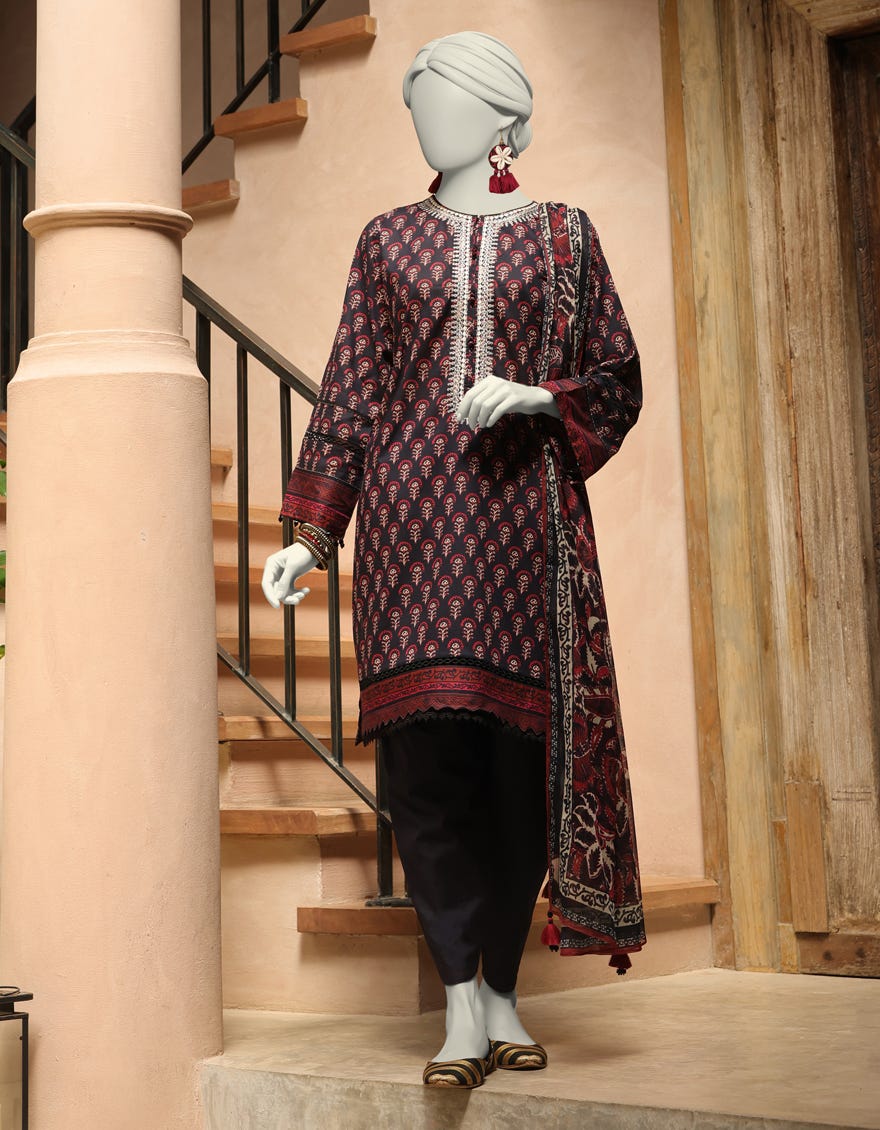 BLUE LAWN EMBROIDERED UNSTITCHED 3PC | JLAWN-S-25-3293-A