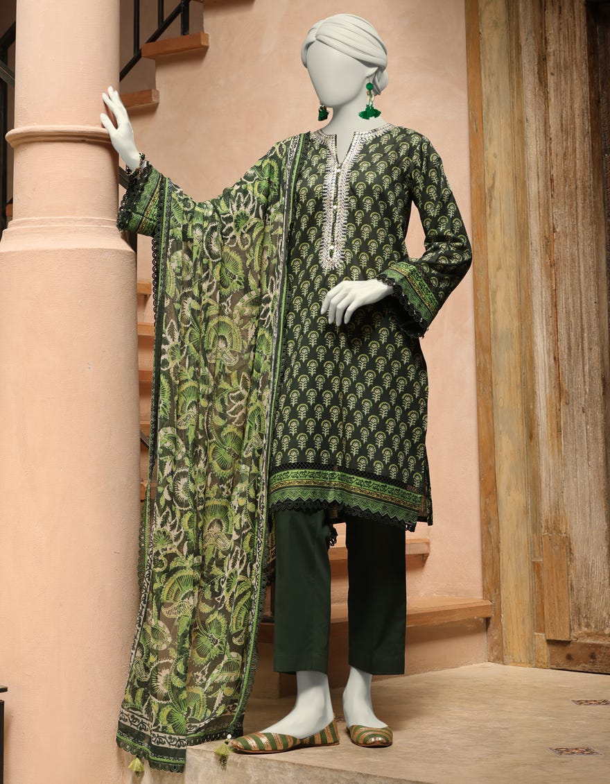 GREEN LAWN EMBROIDERED UNSTITCHED 3PC | JLAWN-S-25-3293-B