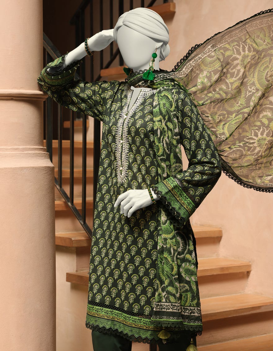 GREEN LAWN EMBROIDERED UNSTITCHED 3PC | JLAWN-S-25-3293-B
