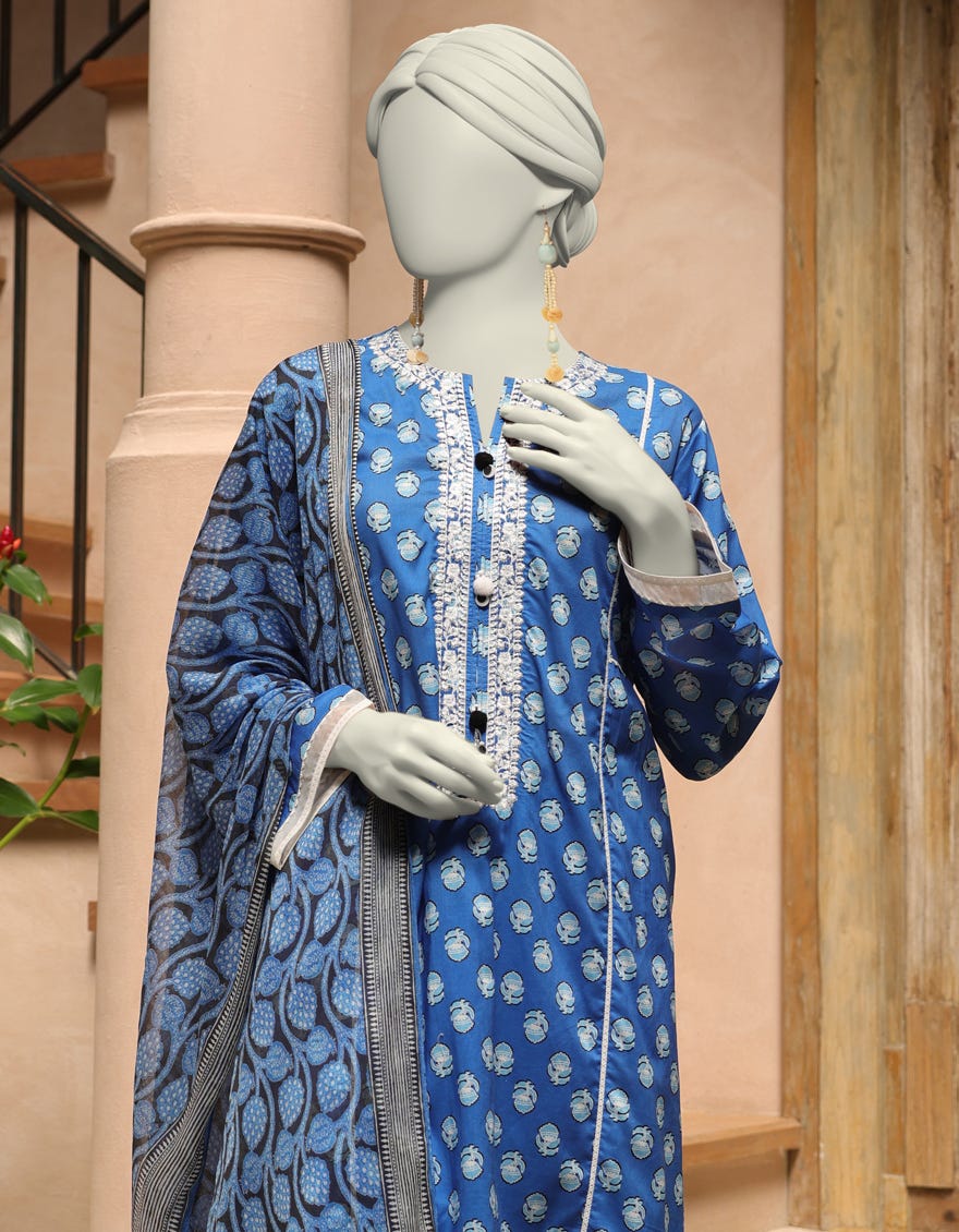 BLUE LAWN EMBROIDERED UNSTITCHED 3PC | JLAWN-S-25-3295-A