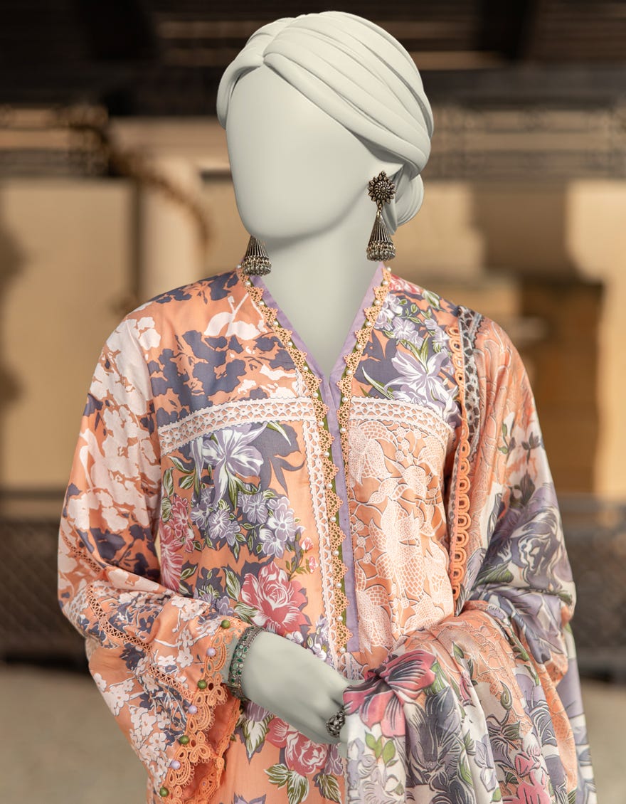MULTICOLOR LAWN PASTE PRINTED UNSTITCHED 3PC