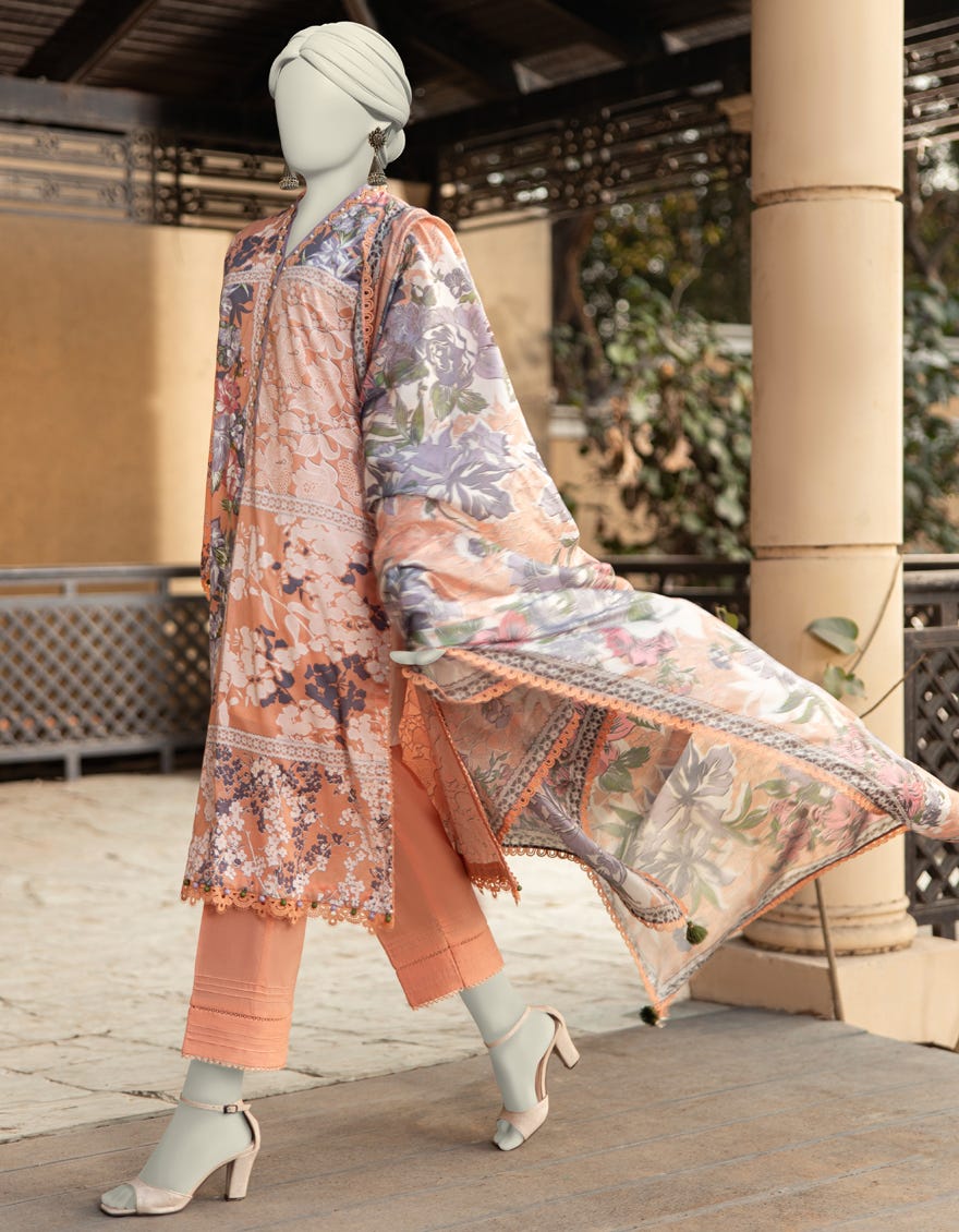 MULTICOLOR LAWN PASTE PRINTED UNSTITCHED 3PC