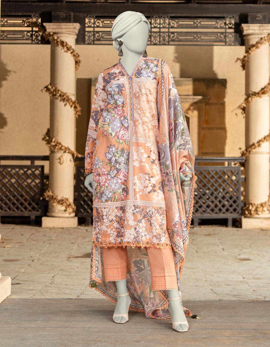 MULTICOLOR LAWN PASTE PRINTED UNSTITCHED 3PC