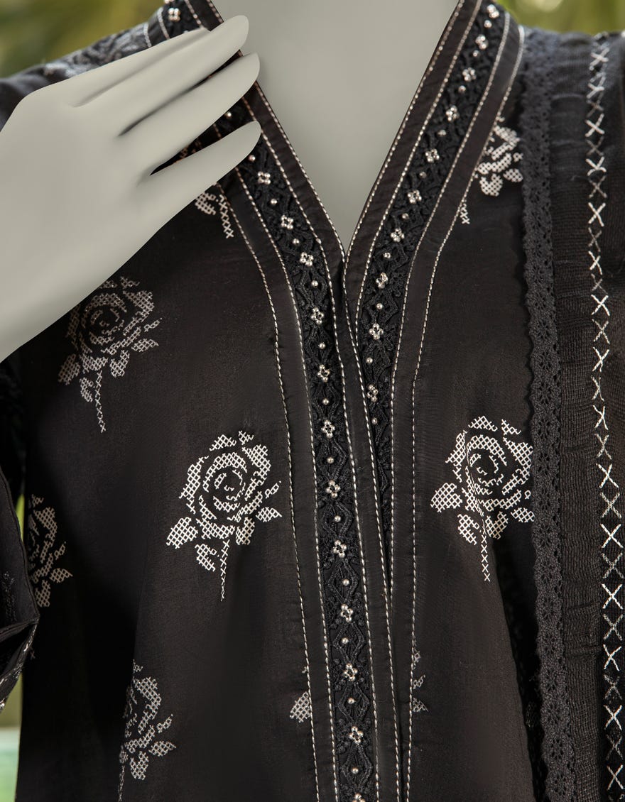 BLACK LAWN PASTE PRINTED UNSTITCHED 3PC