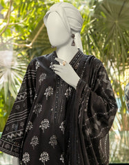 BLACK LAWN PASTE PRINTED UNSTITCHED 3PC