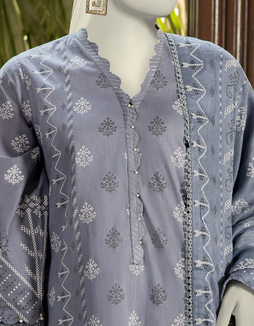 GREY LAWN PASTE PRINTED UNSTITCHED 3PC