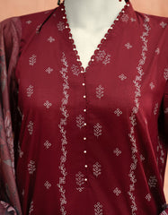 MAROON LAWN PASTE PRINTED UNSTITCHED 3PC