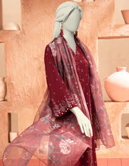 MAROON LAWN PASTE PRINTED UNSTITCHED 3PC
