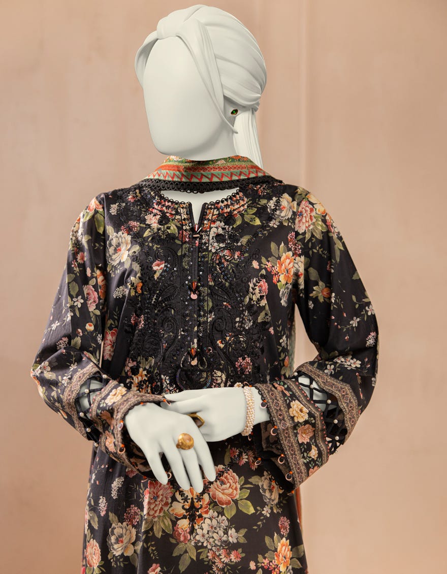 BLACK LAWN EMBROIDERED UNSTITCHED 3PC