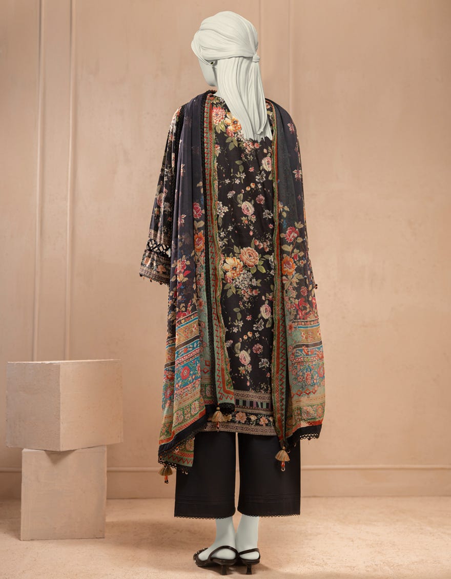 BLACK LAWN EMBROIDERED UNSTITCHED 3PC
