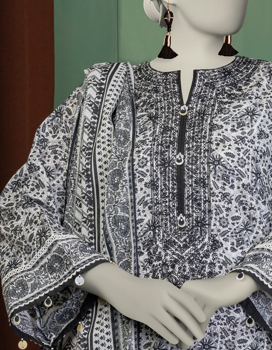 BLACK LAWN EMBROIDERED UNSTITCHED 3PC