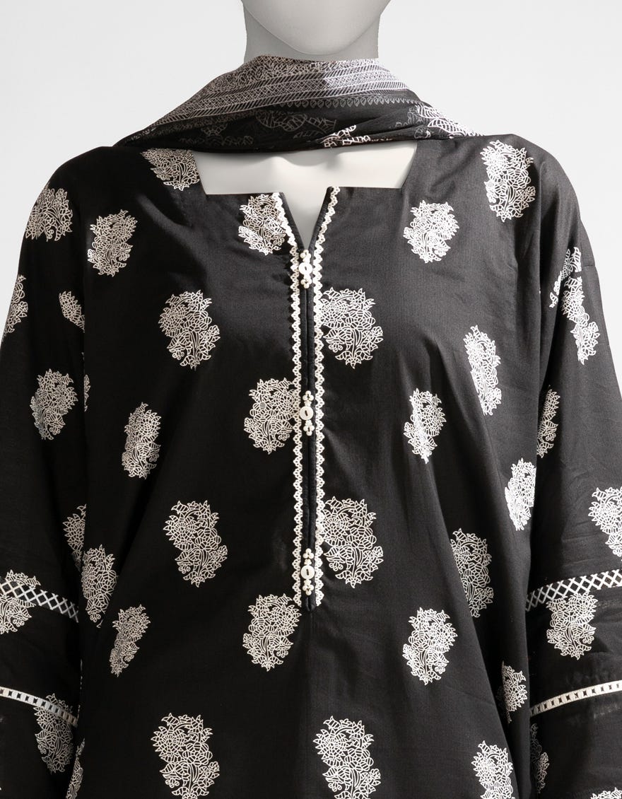 BLACK & WHITE LAWN PRINTED UNSTITCHED 3PC