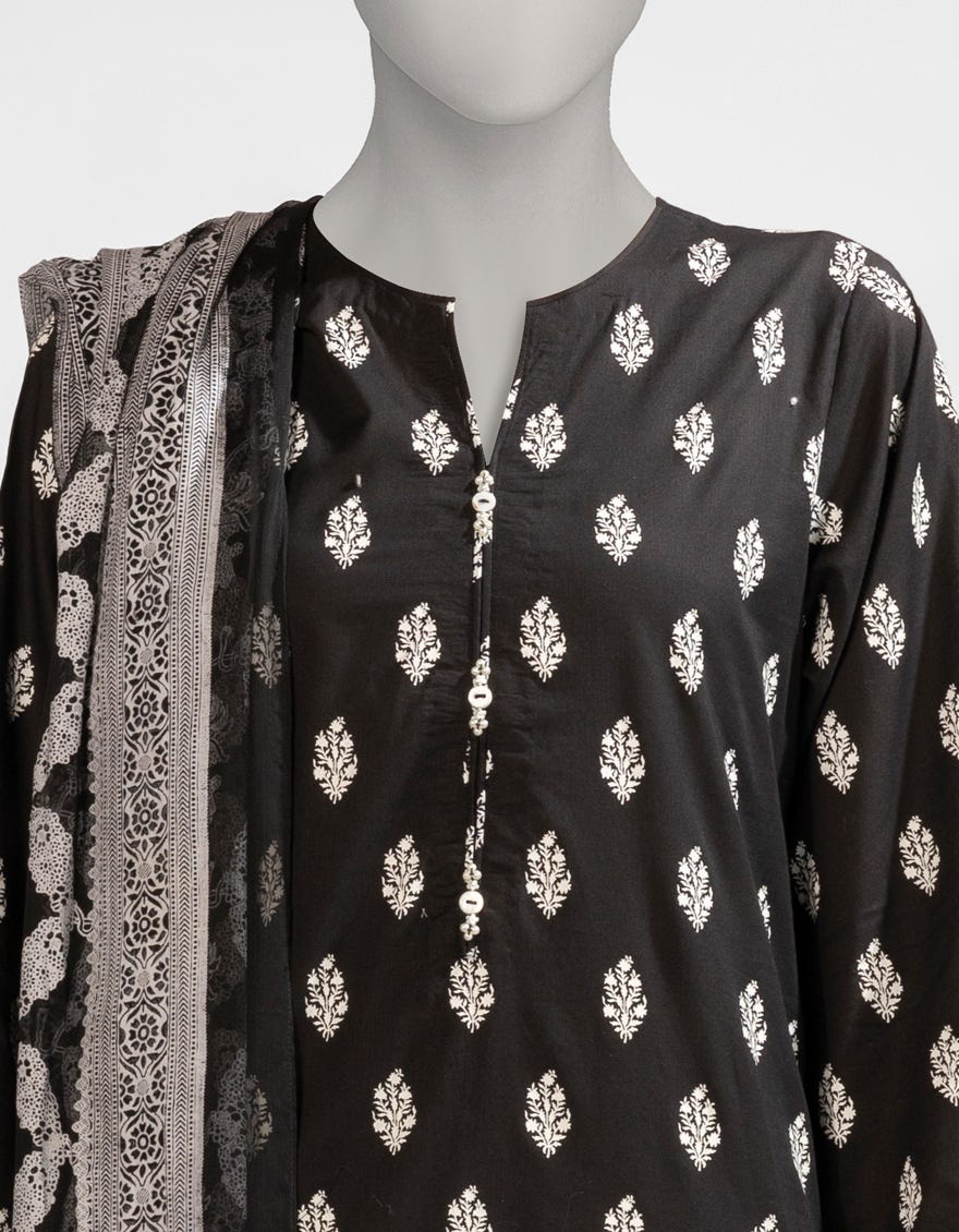 BLACK & WHITE LAWN PRINTED UNSTITCHED 3PC