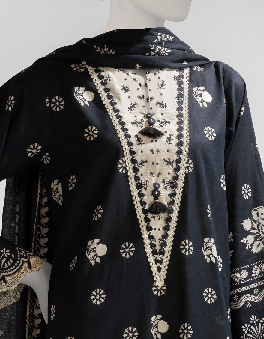 BLACK LAWN PRINTED UNSTITCHED 3PC