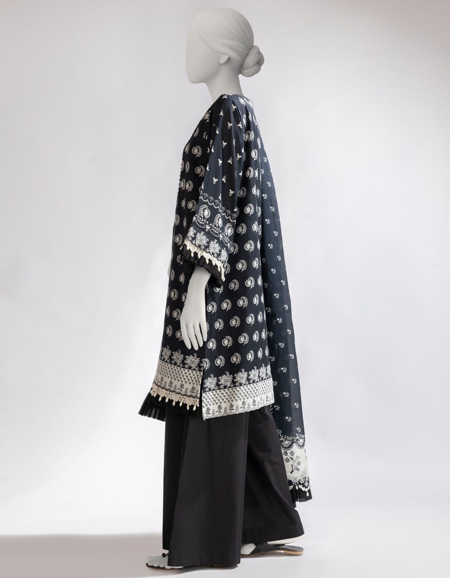 BLACK LAWN PRINTED UNSTITCHED 3PC