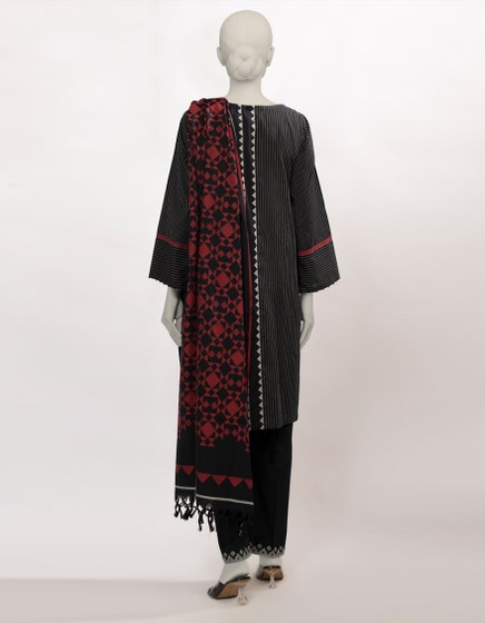 BLACK JACQUARD DYED UNSTITCHED 3PC