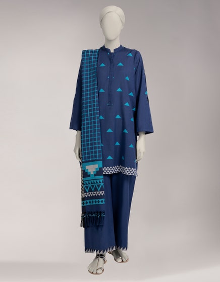 BLUE JACQUARD DYED UNSTITCHED 3PC
