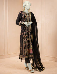 BLACK RAW SILK EMBROIDERED 3PC STITCHED