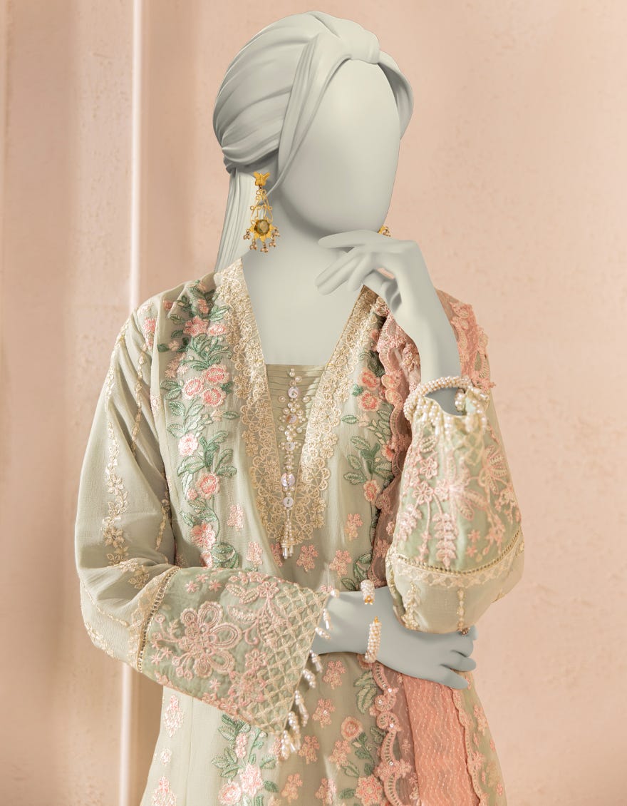 GREEN IMPURE CHIFFON EMBROIDERED 3PC STITCHED