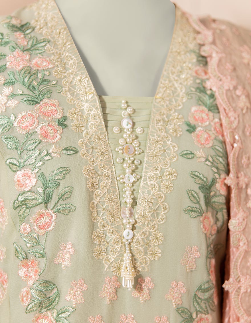 GREEN IMPURE CHIFFON EMBROIDERED 3PC STITCHED