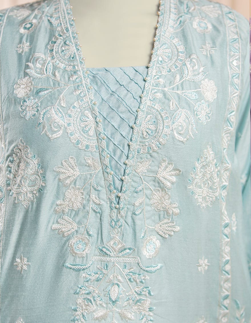 ICE BLUE RAW SILK 2PC STITCHED