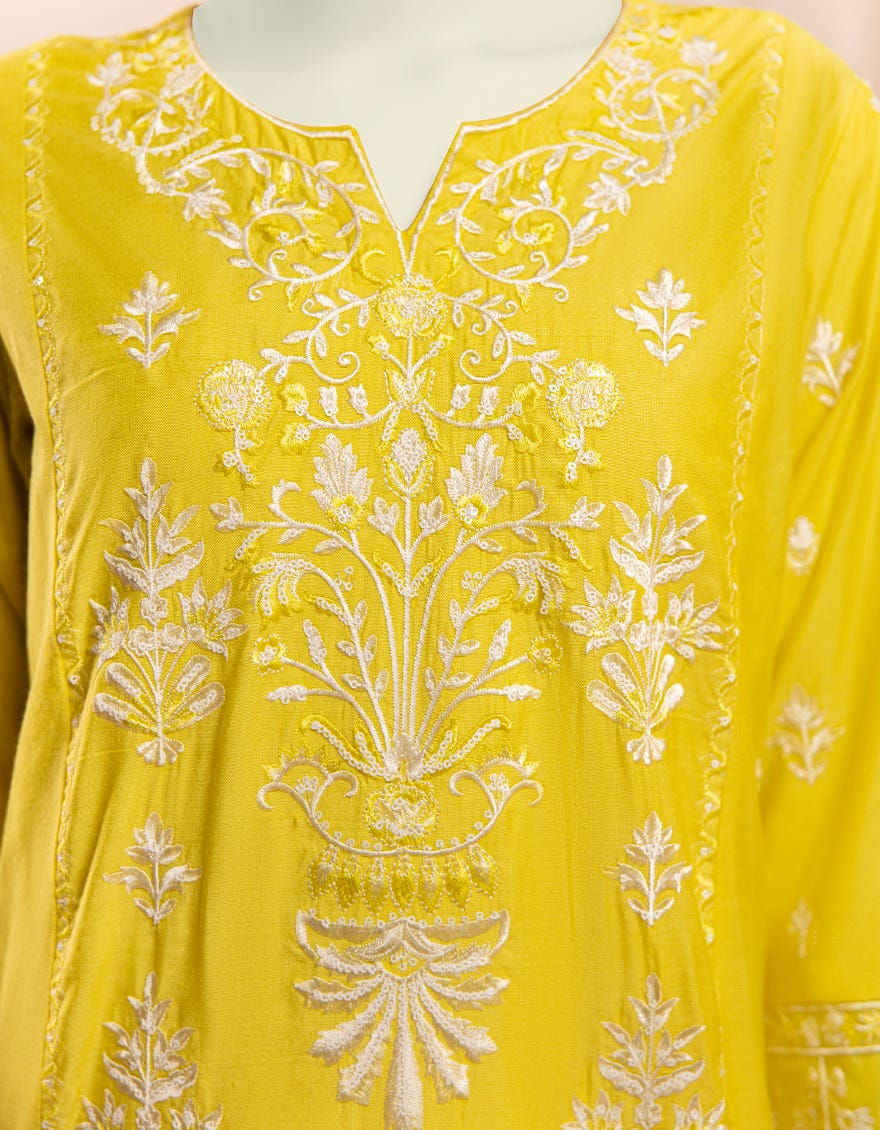 LEMON RAW SILK 2PC STITCHED